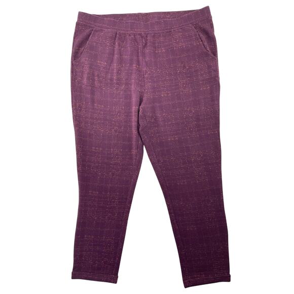 Denim & Co Active Pants 1X Burgundy Plaid Jacquard Knit Tapered - Picture 1 of 5